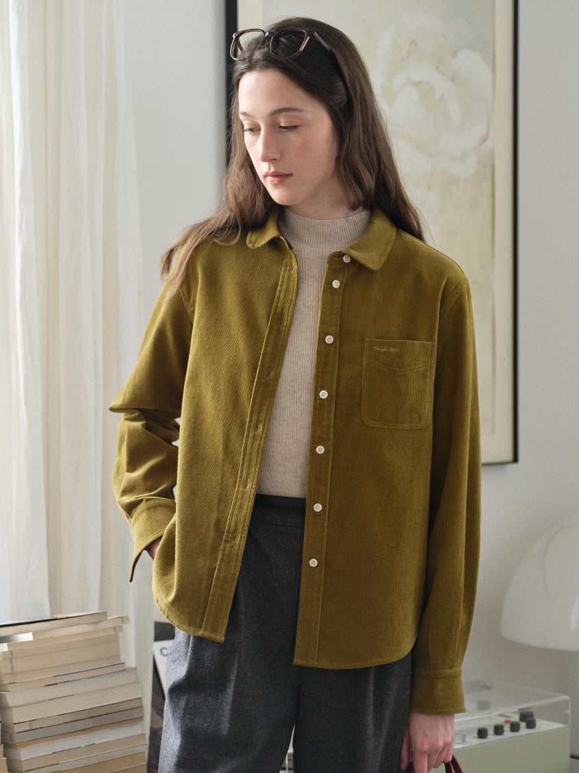 Hesper 100% Cotton Contrast-Cuff Velveteen Shirt