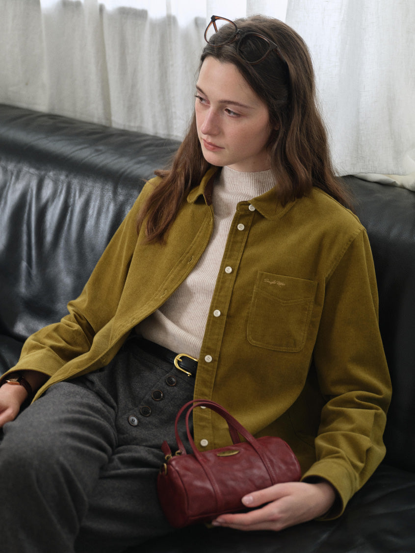 Hesper 100% Cotton Contrast-Cuff Velveteen Shirt
