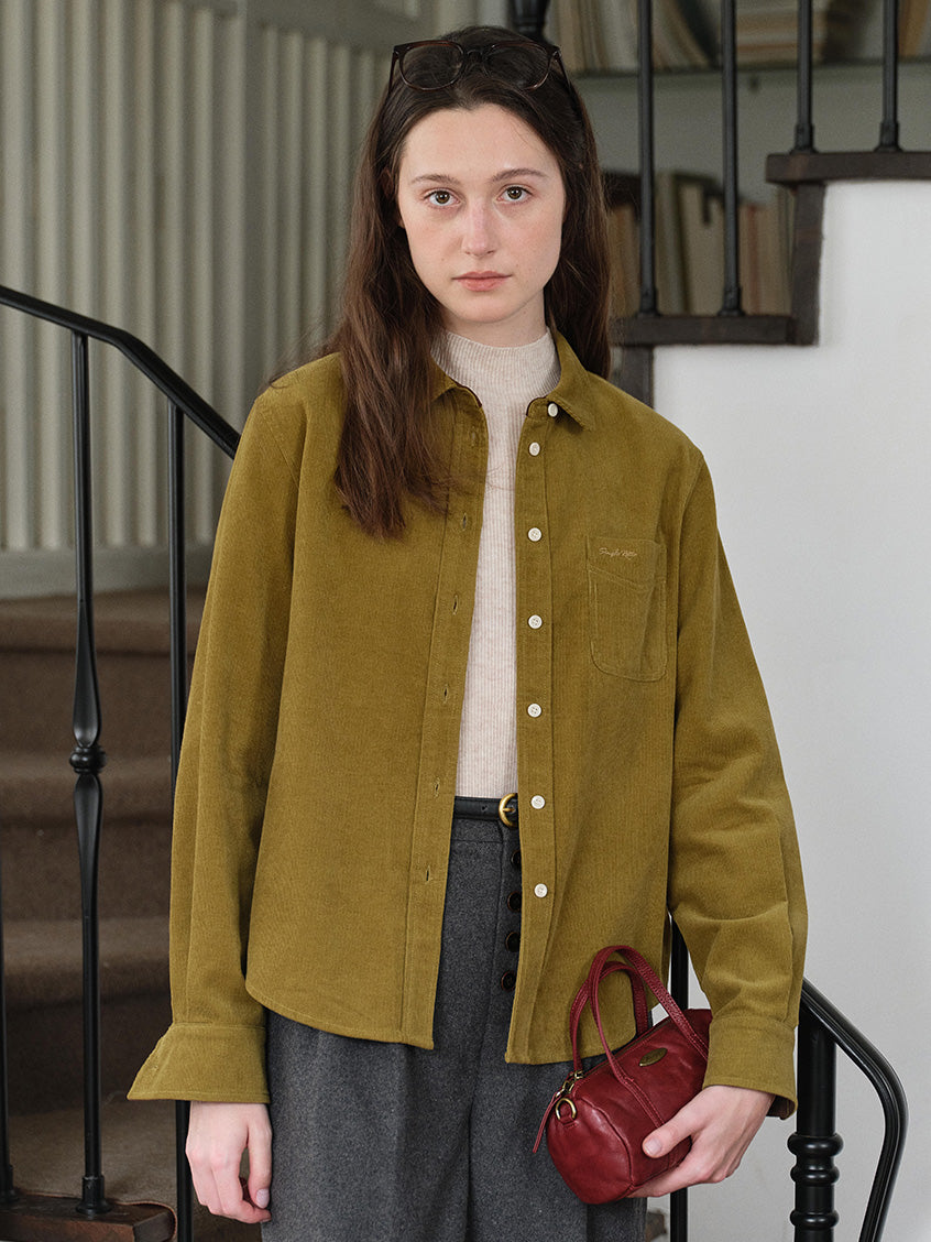 Hesper 100% Cotton Contrast-Cuff Velveteen Shirt