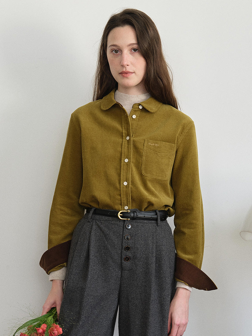 Hesper 100% Cotton Contrast-Cuff Velveteen Shirt