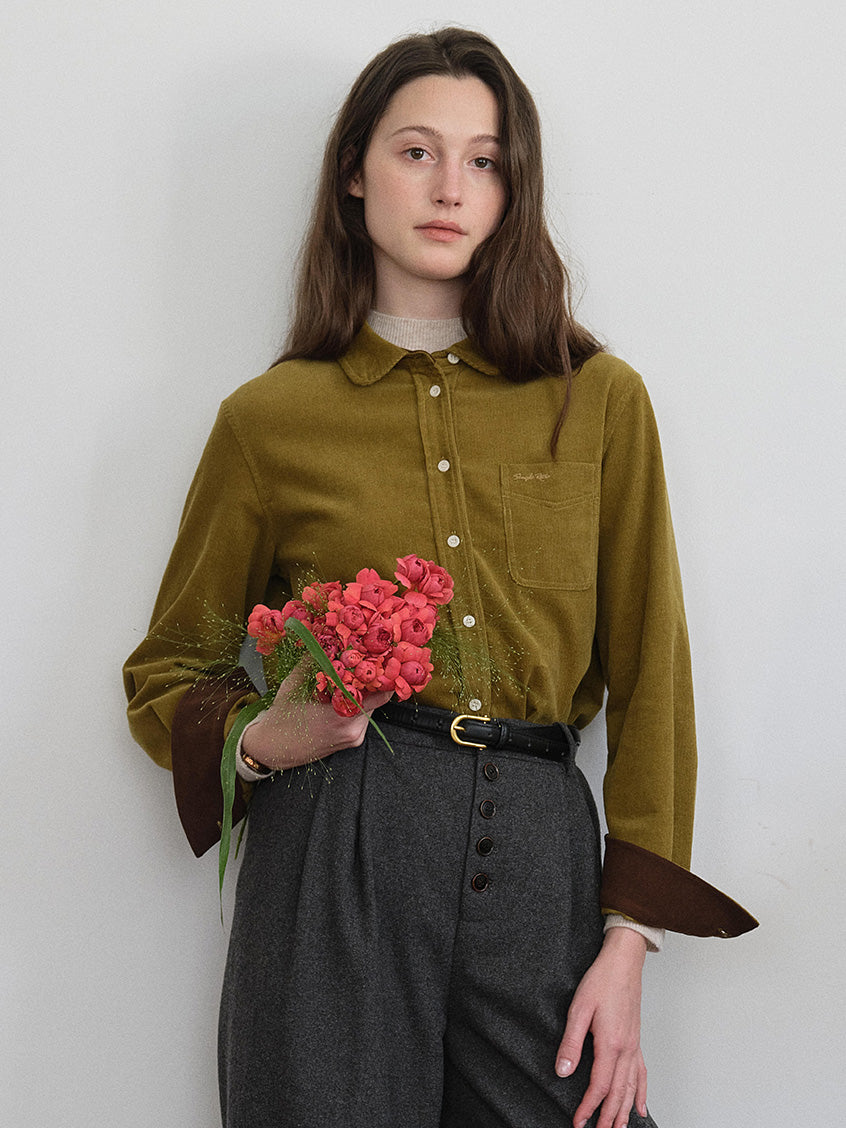 Hesper 100% Cotton Contrast-Cuff Velveteen Shirt