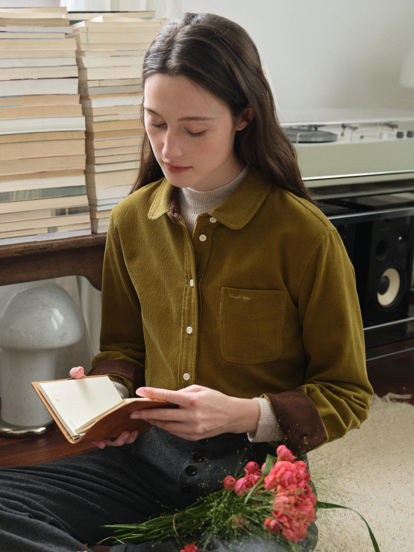 Hesper 100% Cotton Contrast-Cuff Velveteen Shirt