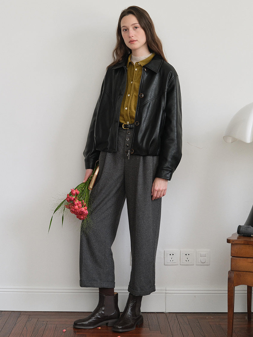 Blanche Faux-Leather Button-Front Barn Jacket