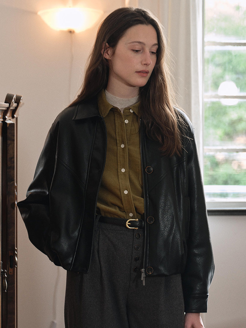 Blanche Faux-Leather Button-Front Barn Jacket