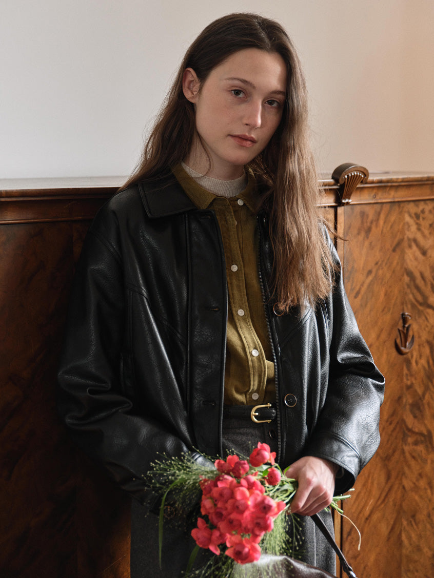 Blanche Faux-Leather Button-Front Barn Jacket