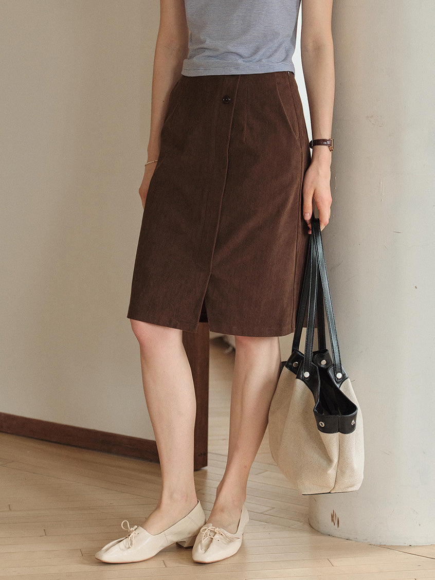 Kensley Button Simple Midi Skirt