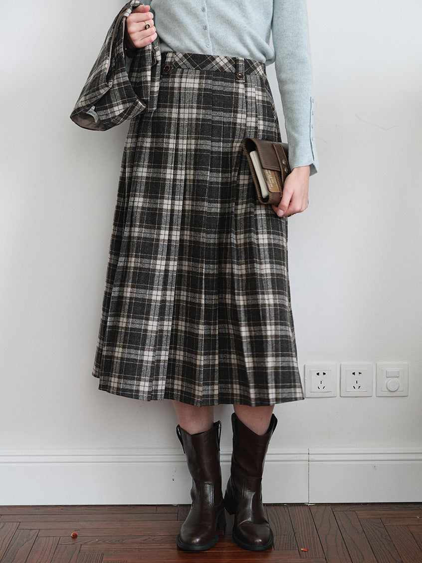 Zephyrine High-Waist Plaid Midi Skirt