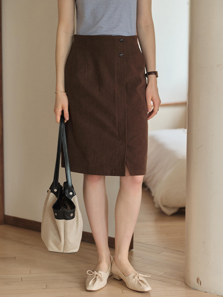 Kensley Button Simple Midi Skirt