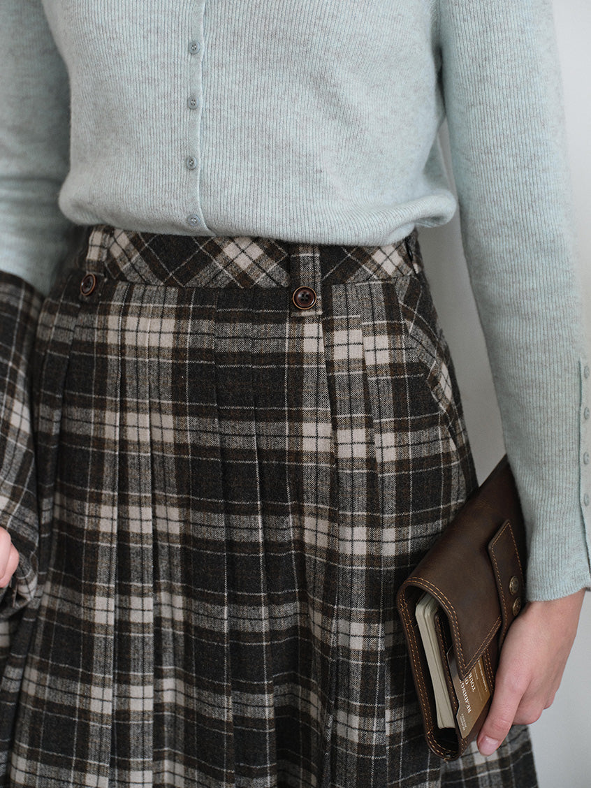 Zephyrine High-Waist Plaid Midi Skirt