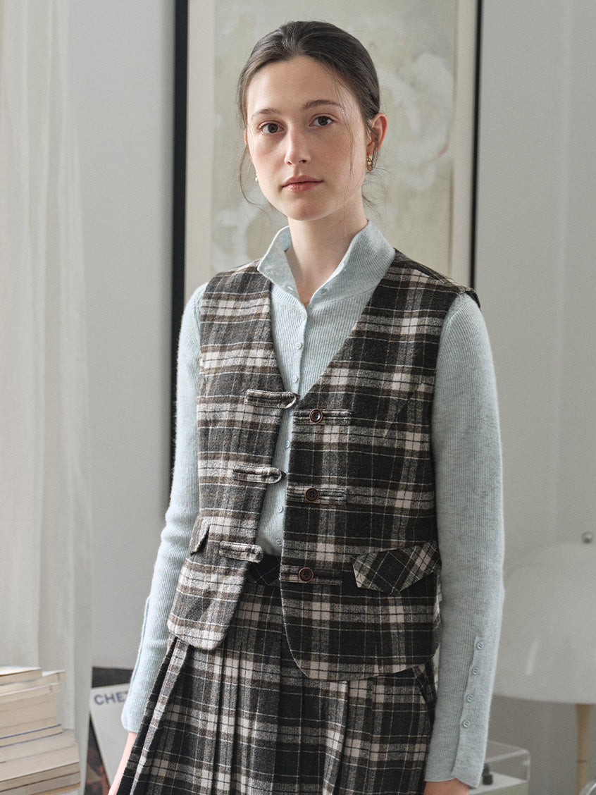 Zephyrine Double-Breasted Plaid Wool Vest