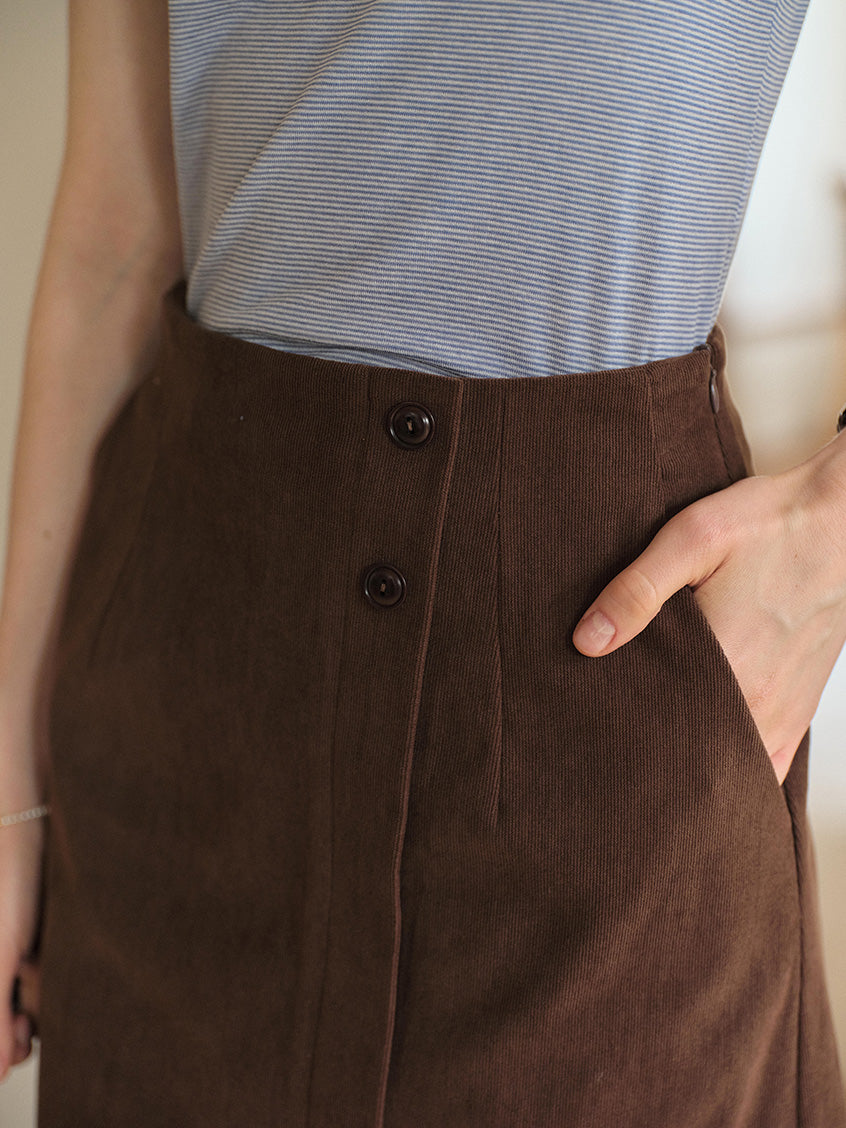 Kensley Button Simple Midi Skirt