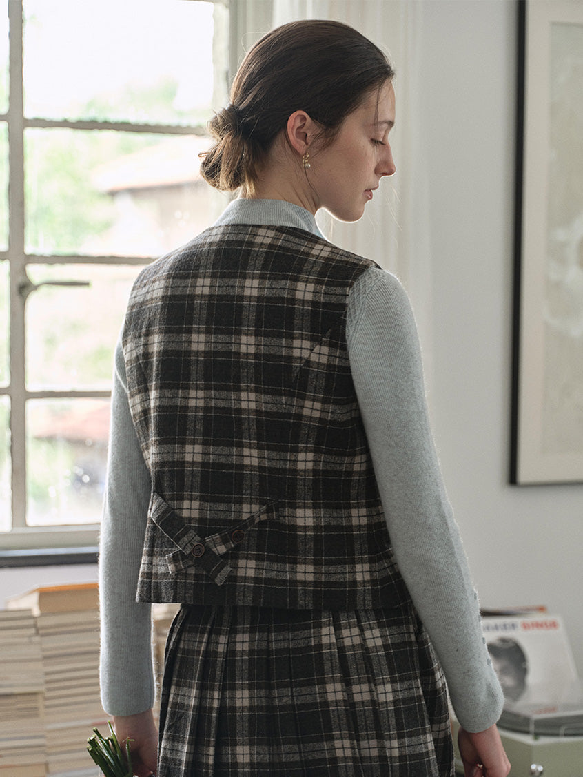 Zephyrine Double-Breasted Plaid Wool Vest