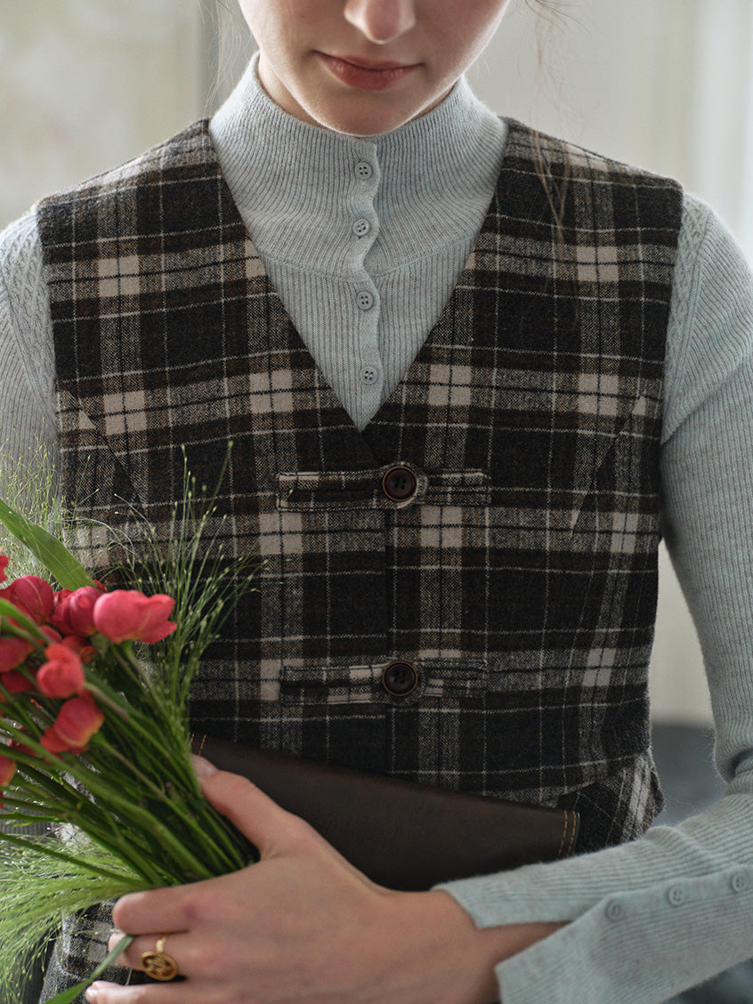Zephyrine Double-Breasted Plaid Wool Vest