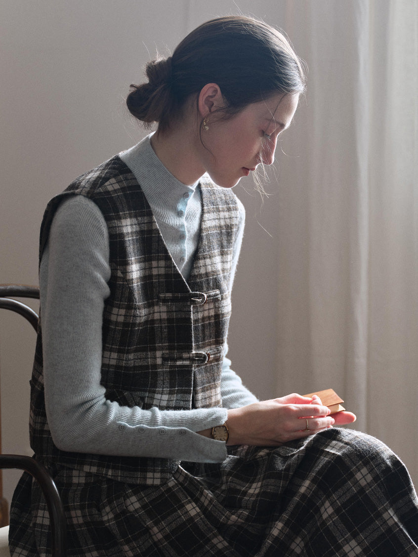 Zephyrine Double-Breasted Plaid Wool Vest