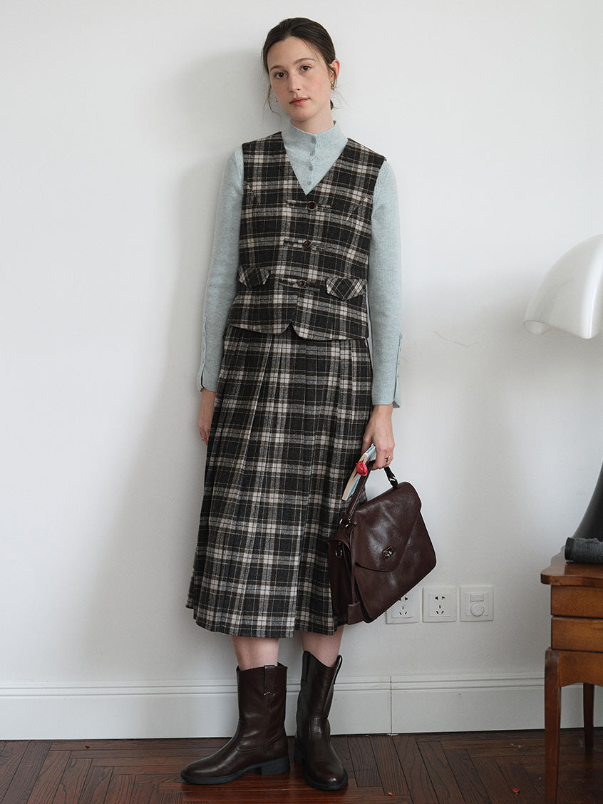Zephyrine Double-Breasted Plaid Wool Vest
