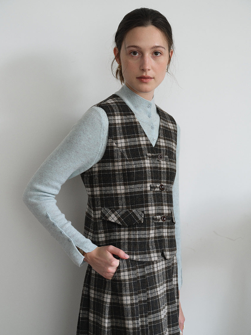 Zephyrine Double-Breasted Plaid Wool Vest
