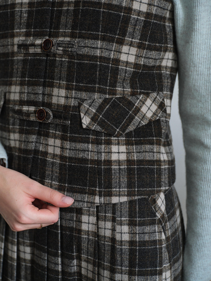 Zephyrine Double-Breasted Plaid Wool Vest