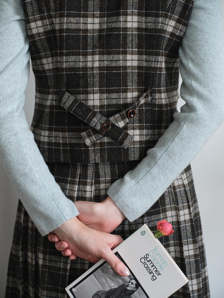Zephyrine Double-Breasted Plaid Wool Vest