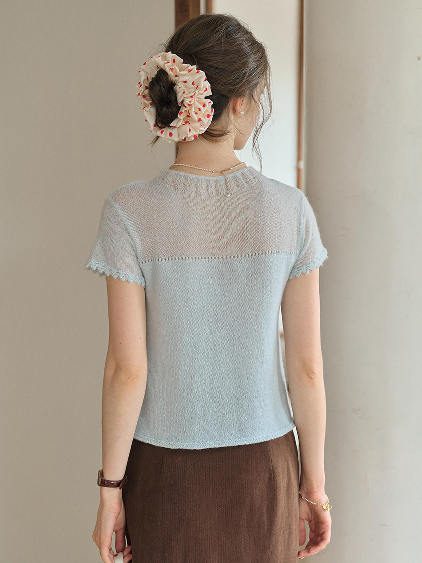 Ellianna Round Neck Lace Embroidery Knitwear