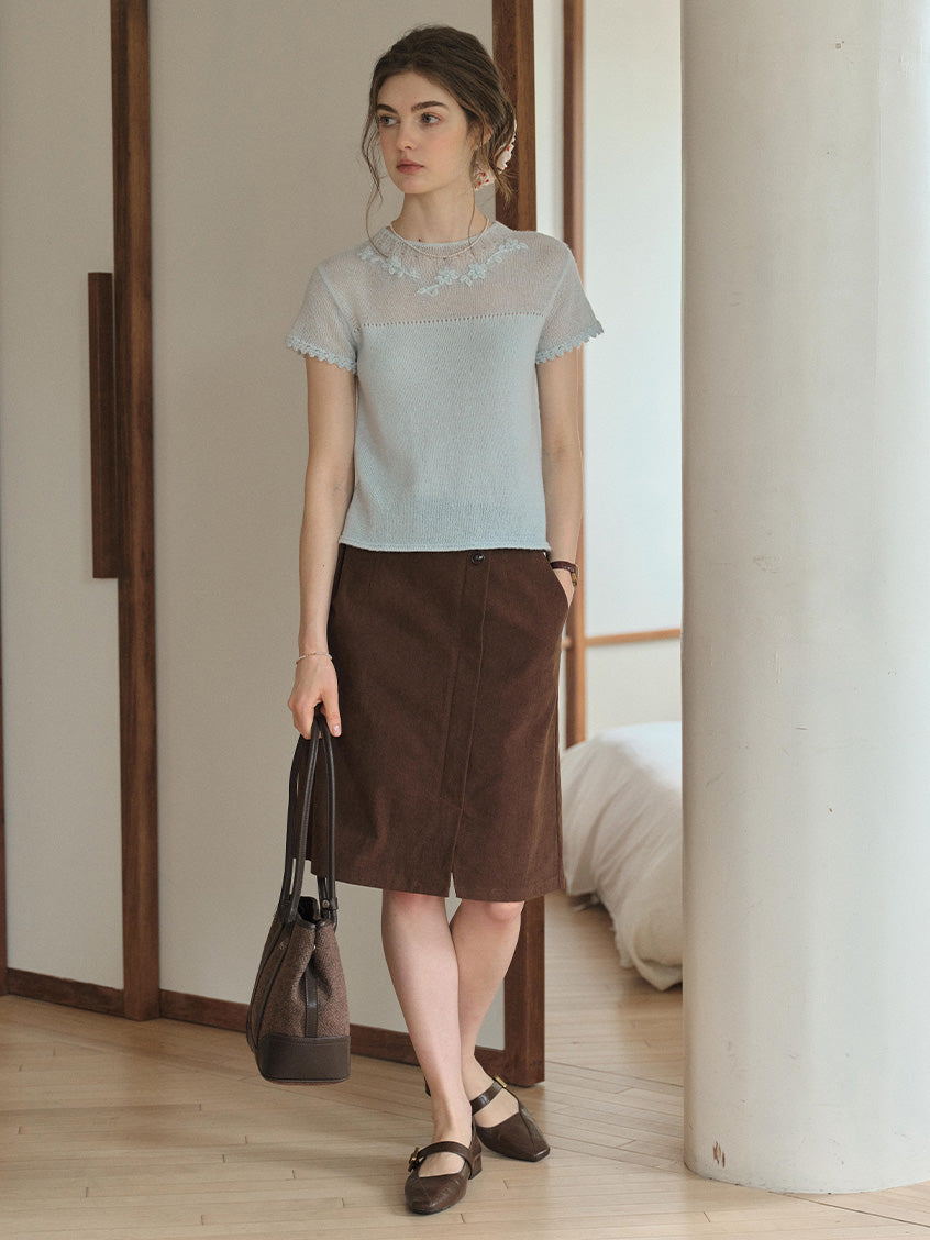 Ellianna Round Neck Lace Embroidery Knitwear