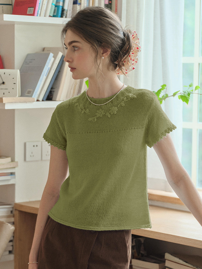 Ellianna Round Neck Lace Embroidery Knitwear