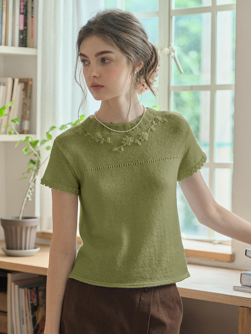 Ellianna Round Neck Lace Embroidery Knitwear