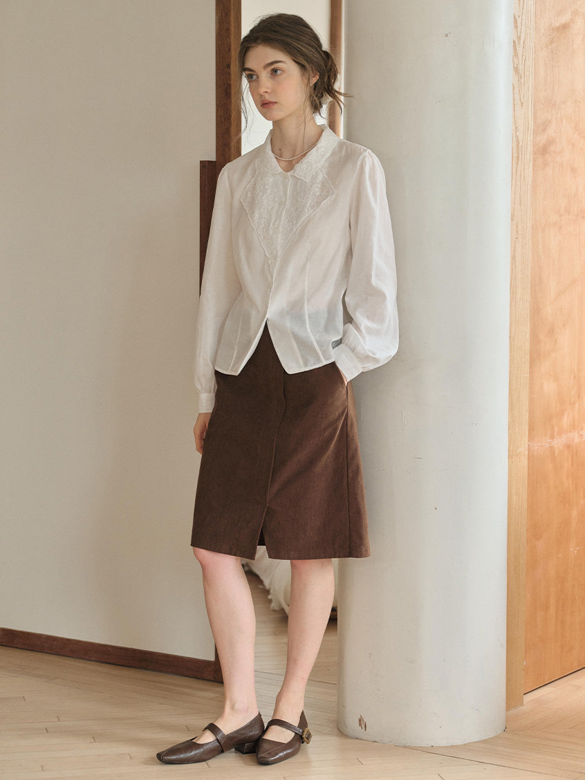 Delaney Lapel Collar Lyocell Embroidery Blouse