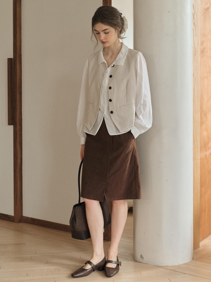 Delaney Lapel Collar Lyocell Embroidery Blouse
