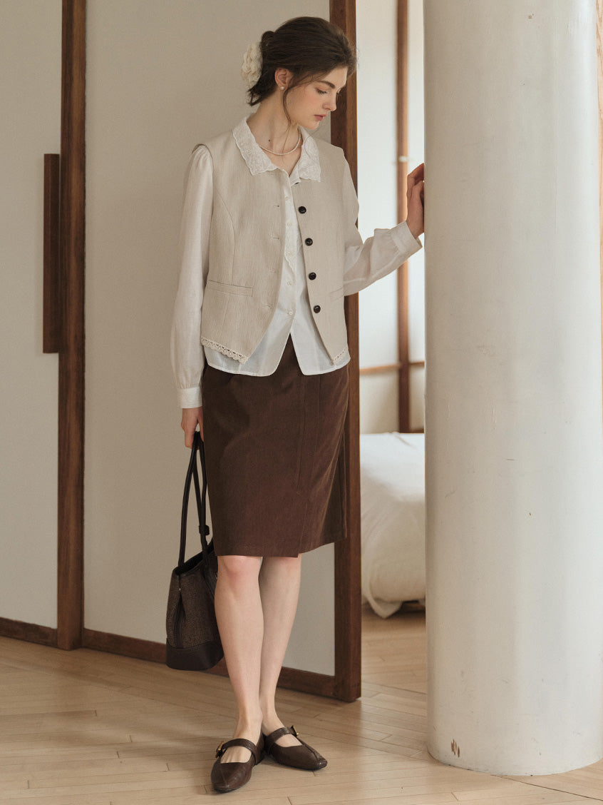 Kensley Button Simple Midi Skirt