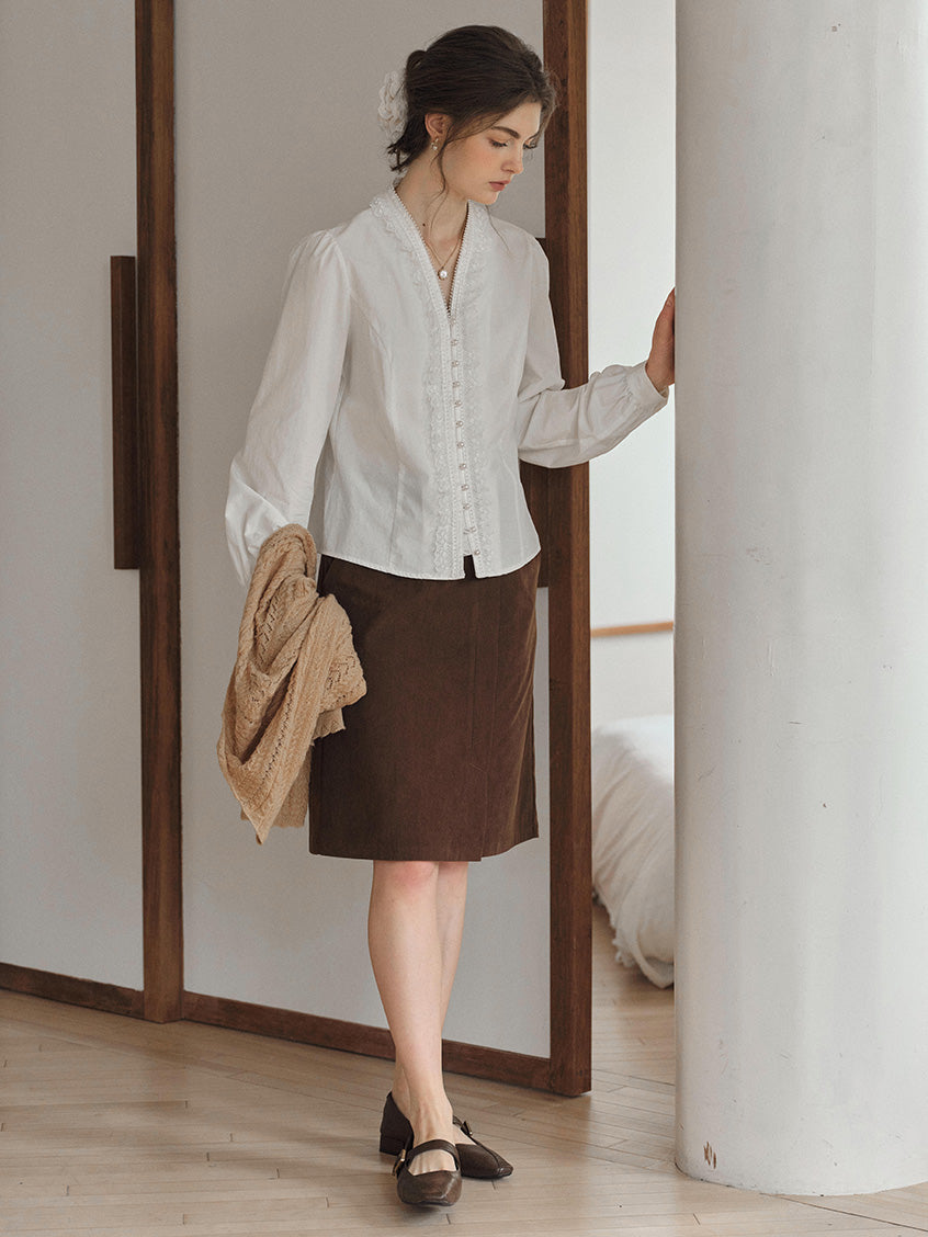 Melanie Cloud Cotton-Linen Ruffle Blouse