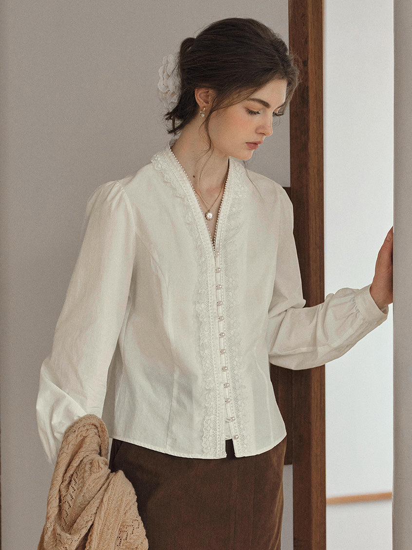 Melanie Cloud Cotton-Linen Ruffle Blouse