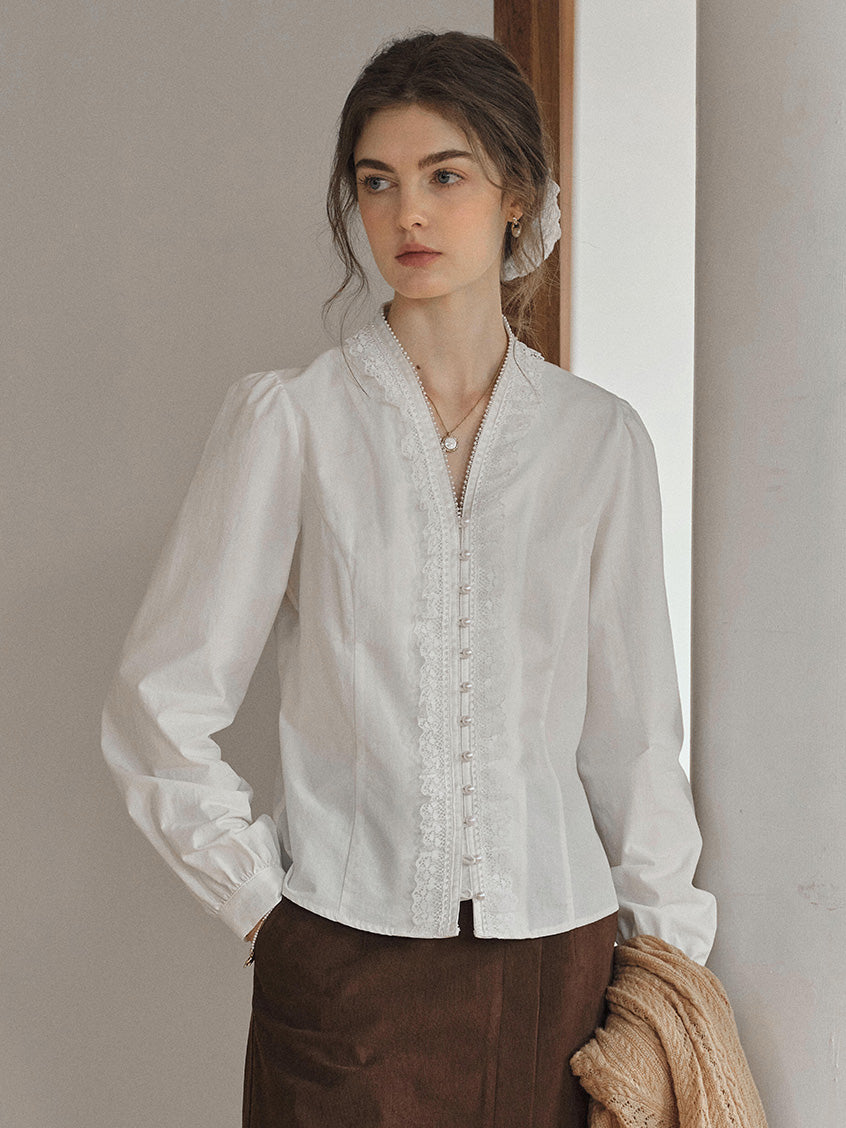 Melanie Cloud Cotton-Linen Ruffle Blouse