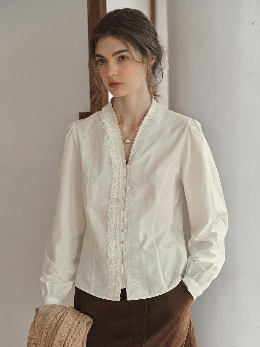 Melanie Cloud Cotton-Linen Ruffle Blouse