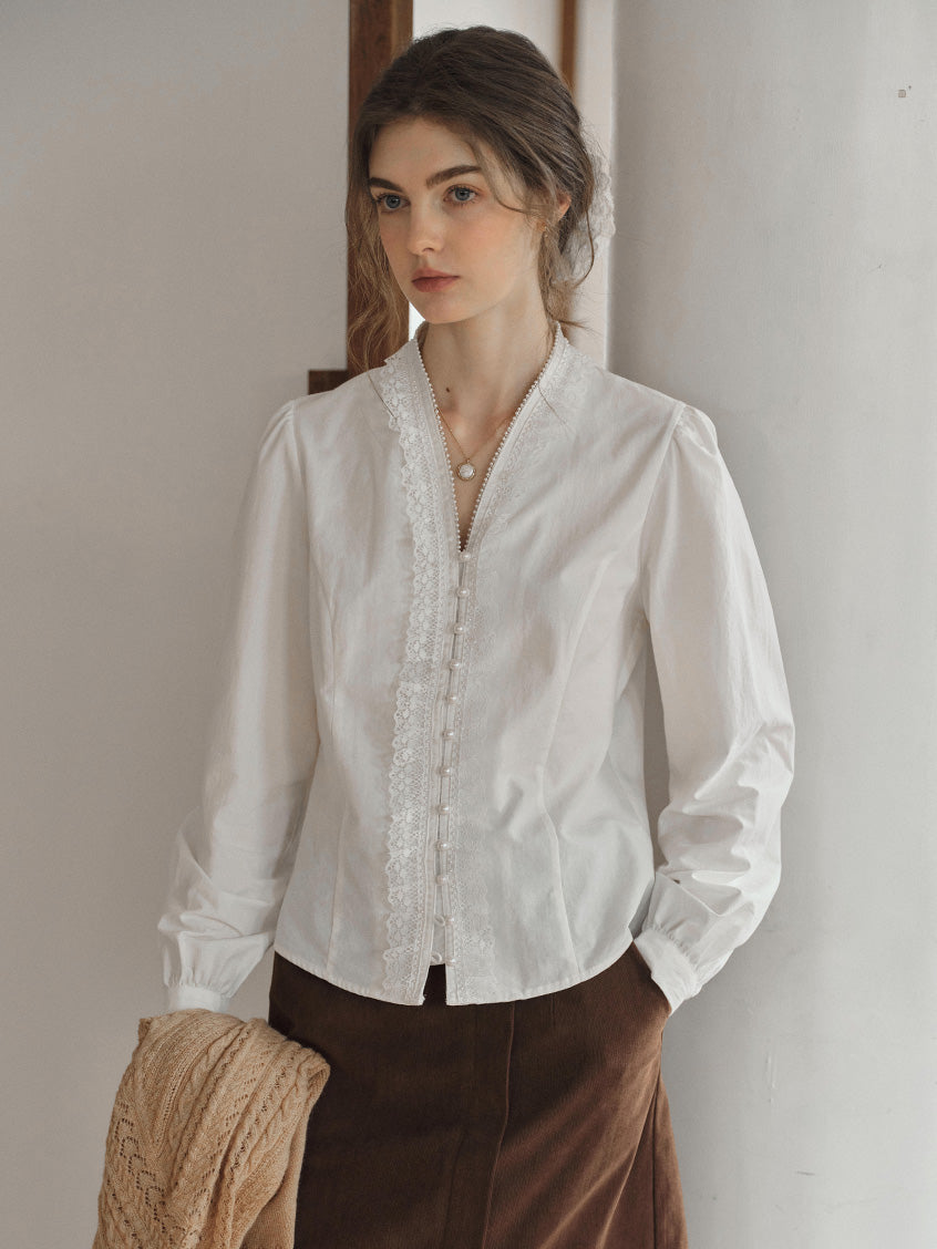 Melanie Cloud Cotton-Linen Ruffle Blouse