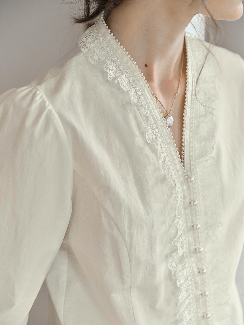 Melanie Cloud Cotton-Linen Ruffle Blouse