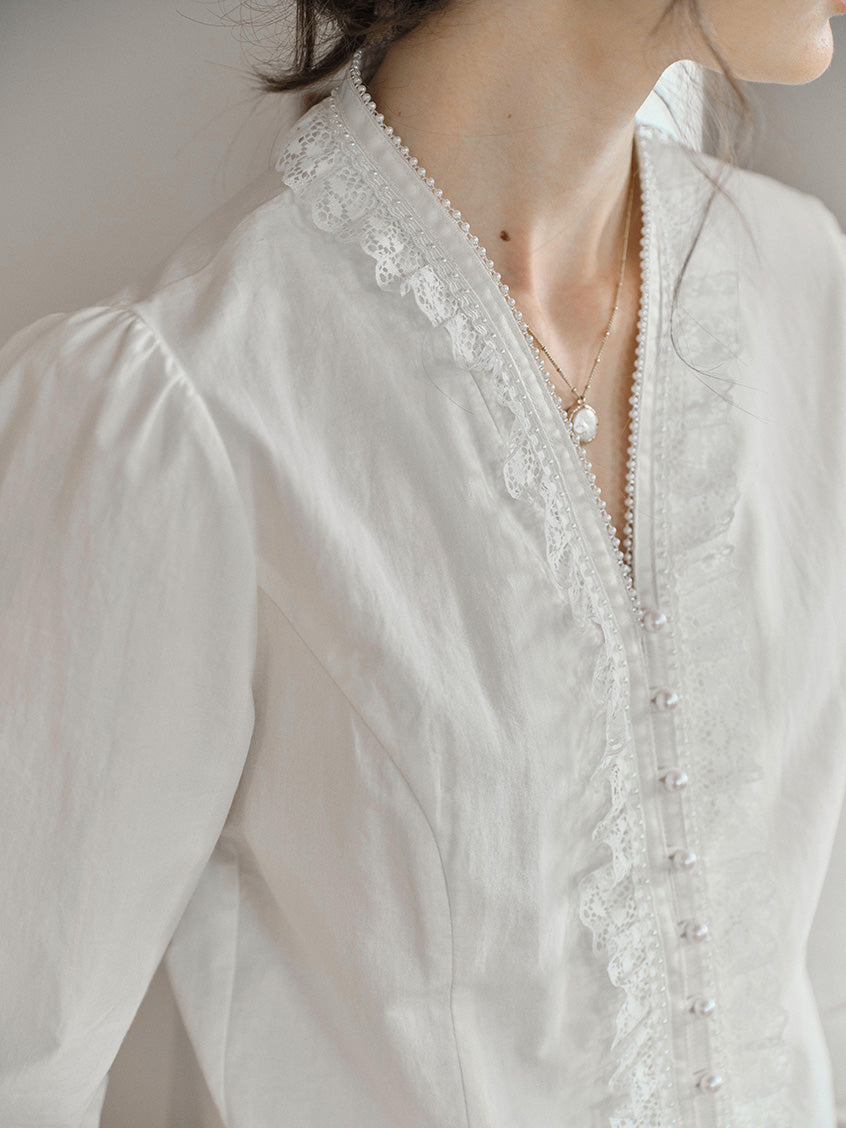 Melanie Cloud Cotton-Linen Ruffle Blouse