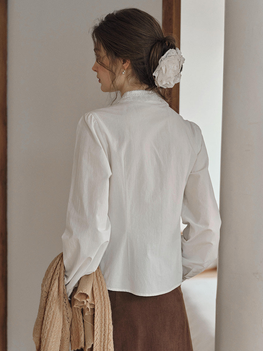 Melanie Cloud Cotton-Linen Ruffle Blouse
