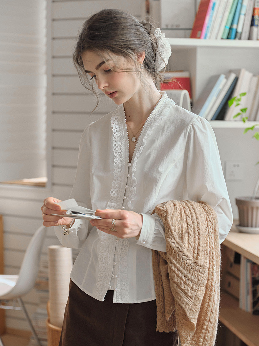 Melanie Cloud Cotton-Linen Ruffle Blouse