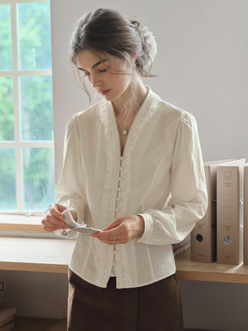 Melanie Cloud Cotton-Linen Ruffle Blouse