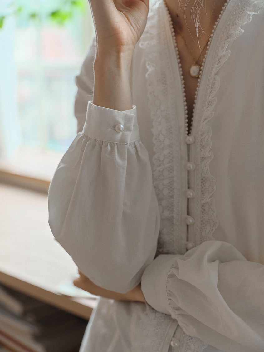Melanie Cloud Cotton-Linen Ruffle Blouse