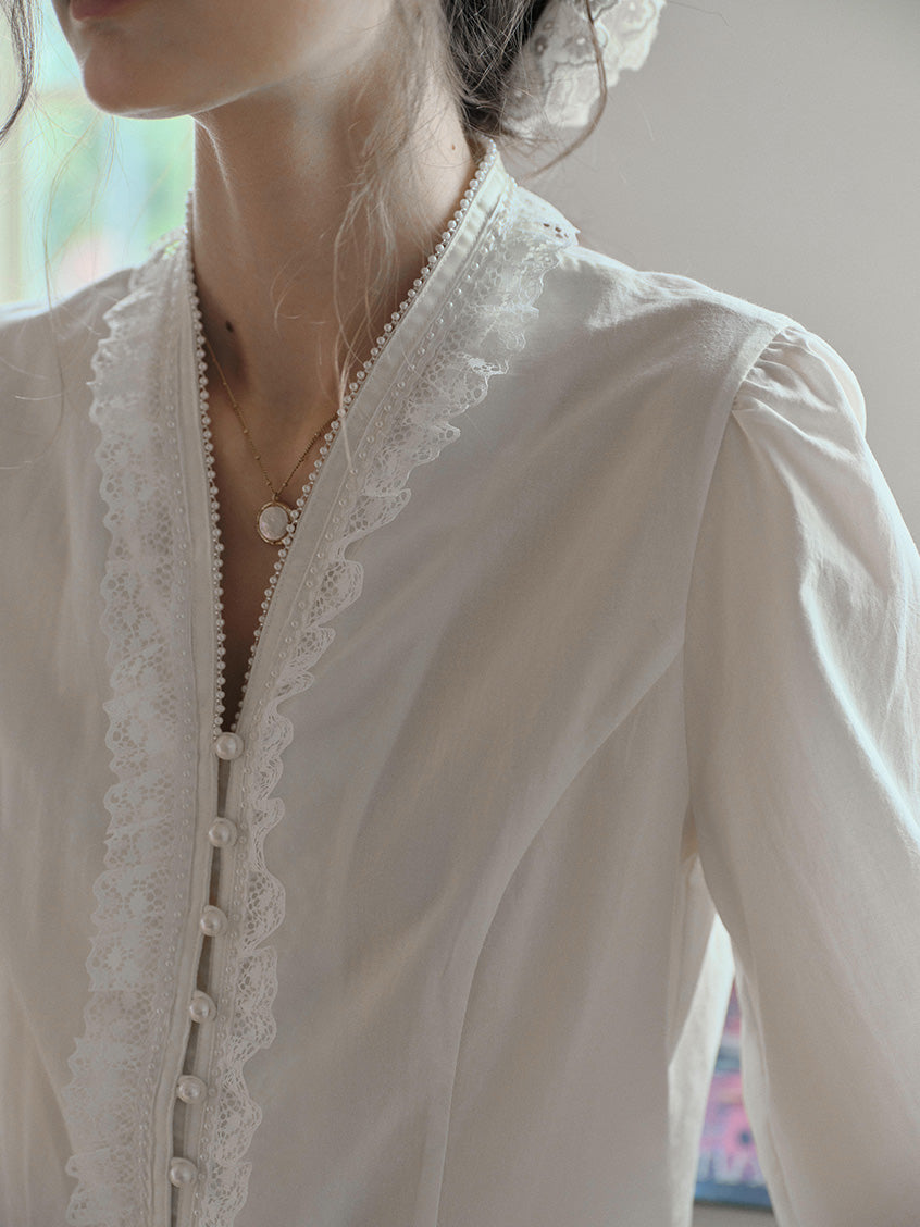 Melanie Cloud Cotton-Linen Ruffle Blouse