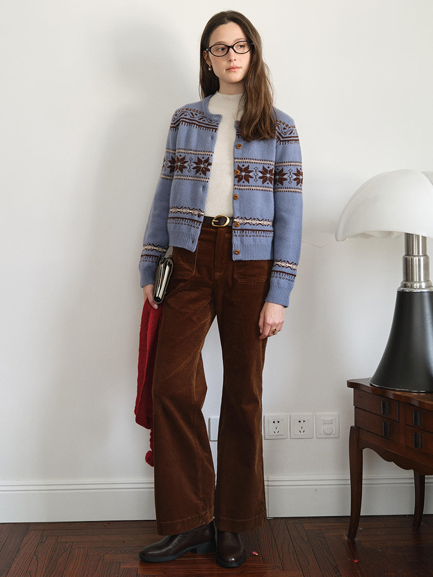 Cara 100%Wool Fair Isle Cropped Cardigan