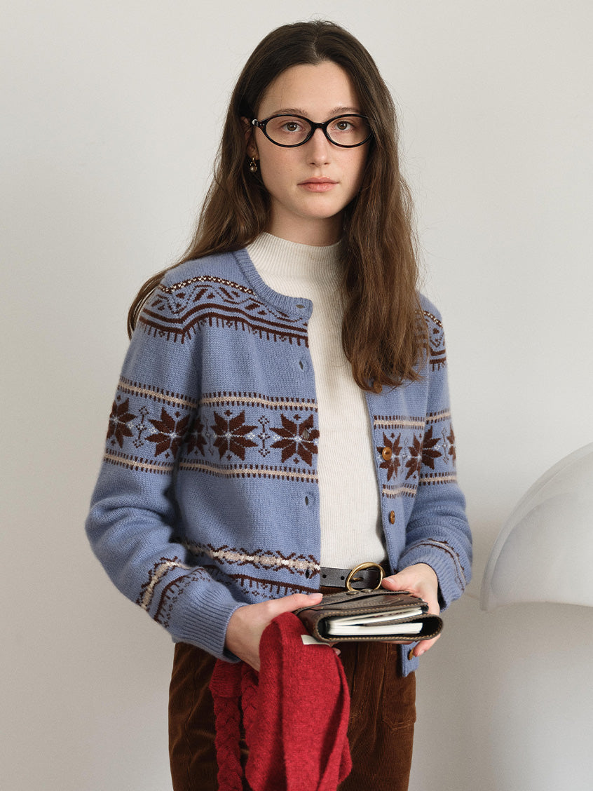 Cara 100%Wool Fair Isle Cropped Cardigan