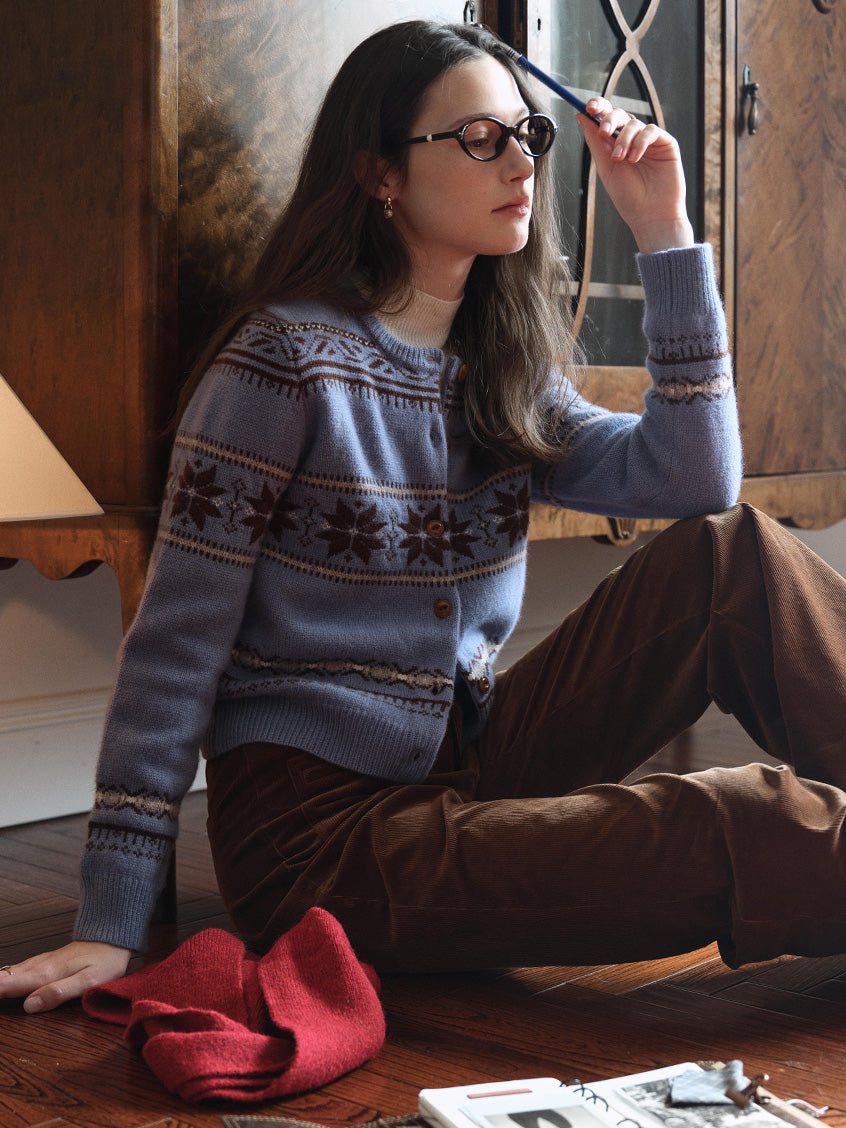 Cara 100%Wool Fair Isle Cropped Cardigan