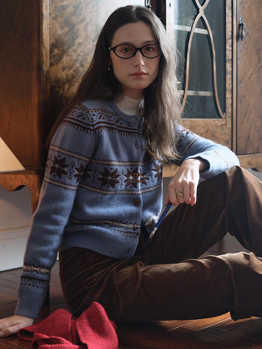 Cara 100%Wool Fair Isle Cropped Cardigan