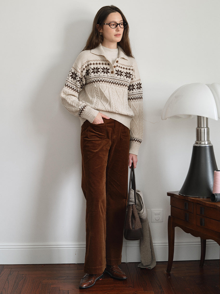 Qiana Fair Isle Cable-Knit Sweater
