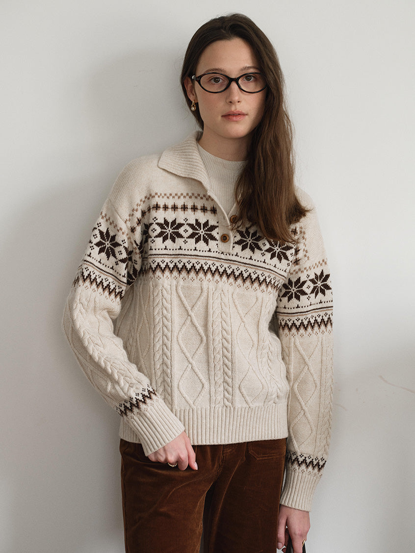 Qiana Fair Isle Cable-Knit Sweater