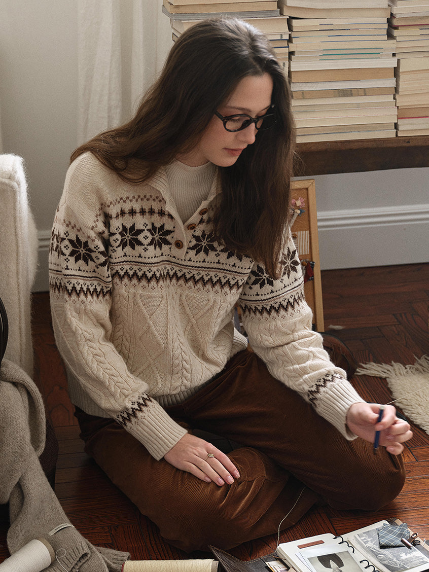 Qiana Fair Isle Cable-Knit Sweater