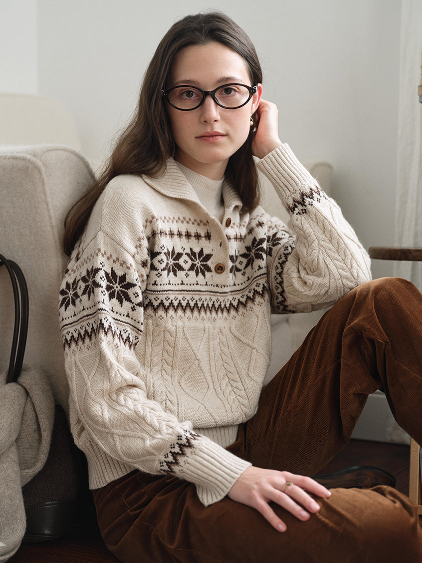 Qiana Fair Isle Cable-Knit Sweater