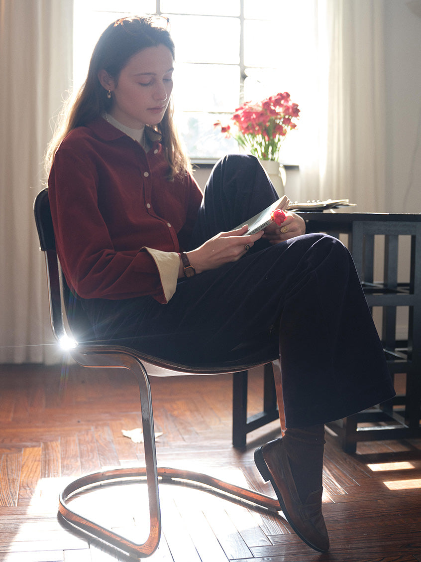 Hesper 100% Cotton Contrast-Cuff Velveteen Shirt